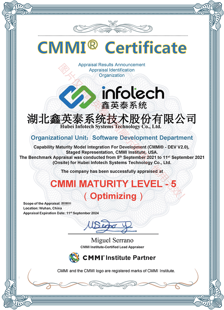 CMMI5級證書(shū)